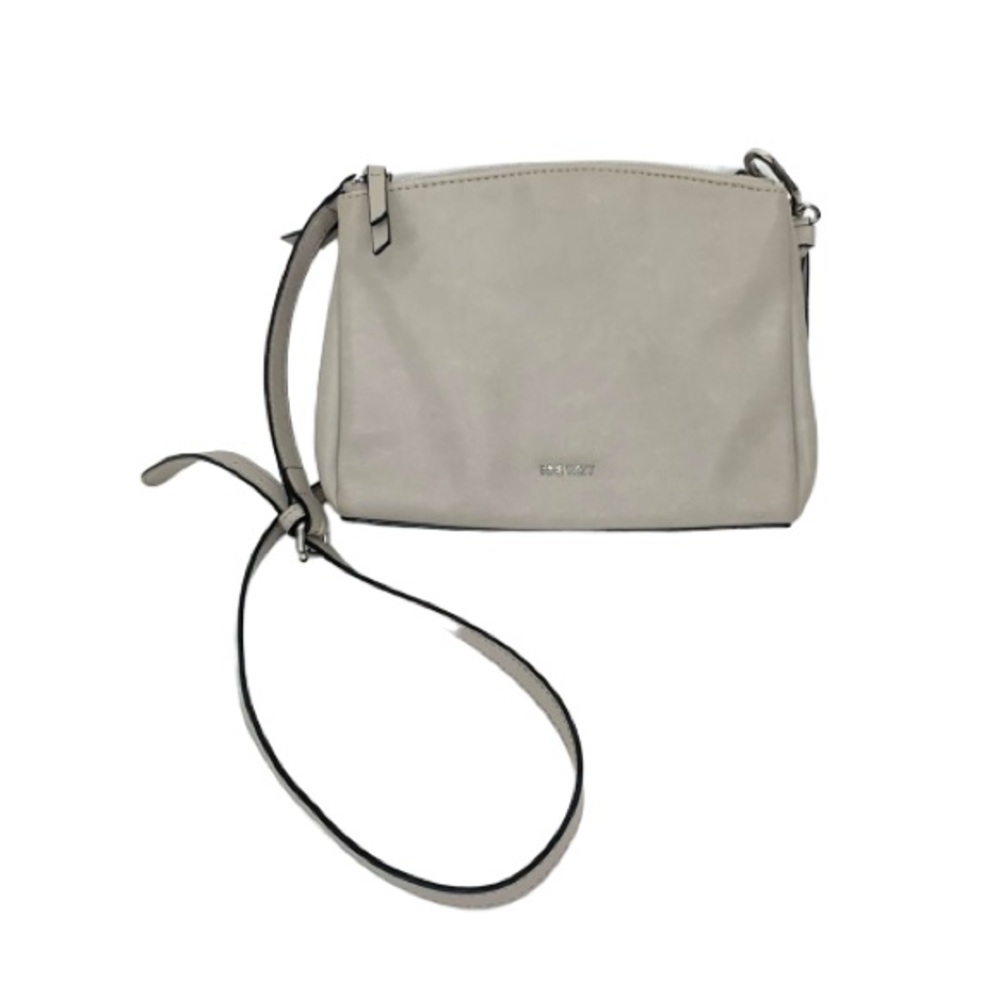 Nine West Gray Multi Compartment Adjustable Crossbody Purse Smooth Faux Leather